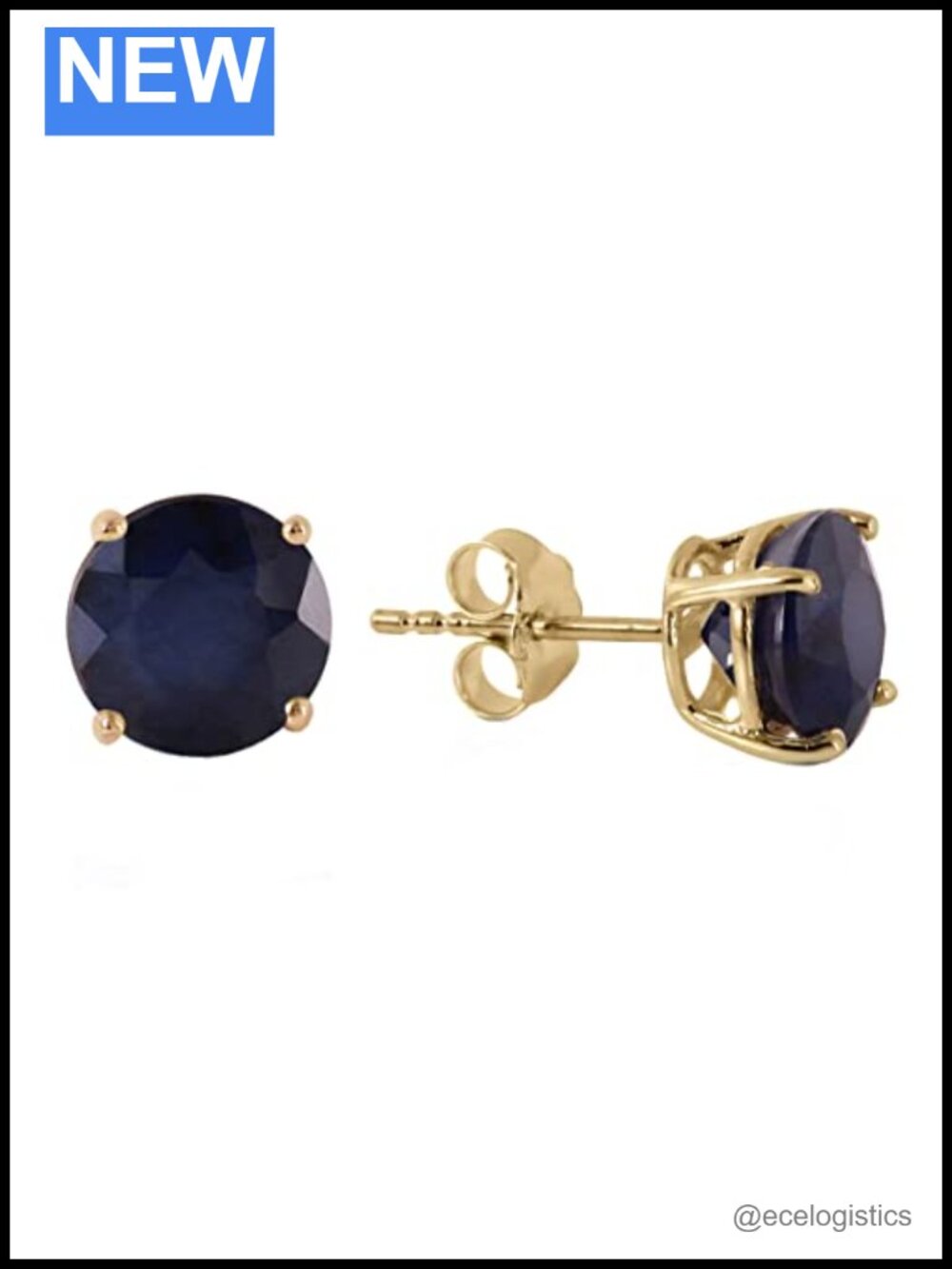 14K Solid Gold 3.3 Carat Lab Grown Sapphire Stud Earrings